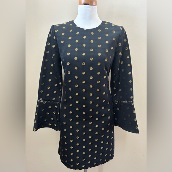 Shoshanna Black Gold Classy Long Sleeve Dress 6 Small - Picture 3 of 6